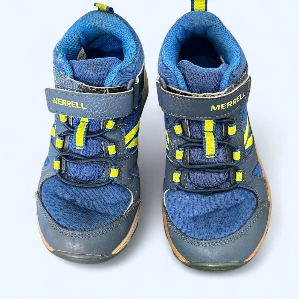 Merrell Outback Mid Hiking Boots Kids 13 Navy Lime Shoes Outdoor Active Gorpcore